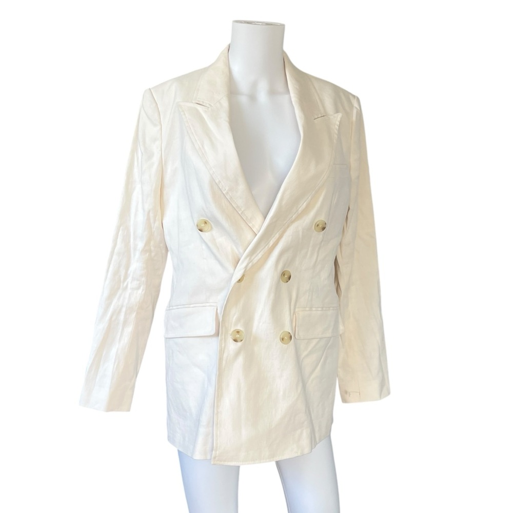 NEW ALC Declan Double-Breasted Linen Blend Twill Blazer Neutral Womens Size 4